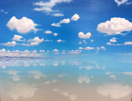 【天空の湖　ウユニ　もりなりともこ・画】Ｇ＆Ｍギタースクール 上野の森美術館　日本の自然を描く展