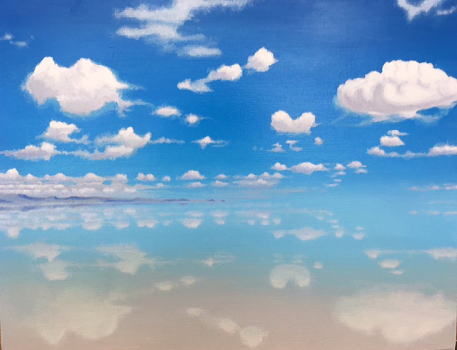 【天空の湖 ウユニ もりなりともこ・画】G&Mギタースクール 上野の森美術館 日本の自然を描く展